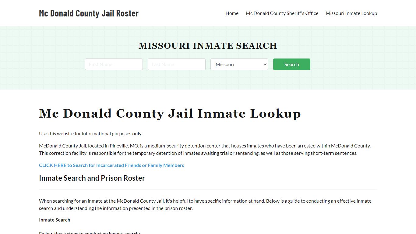 Mc Donald County Jail Roster Lookup, MO, Inmate Search