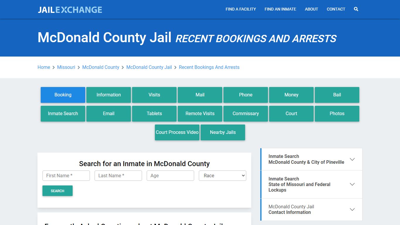 McDonald County Jail Recent Bookings And Arrests - Jail Exchange