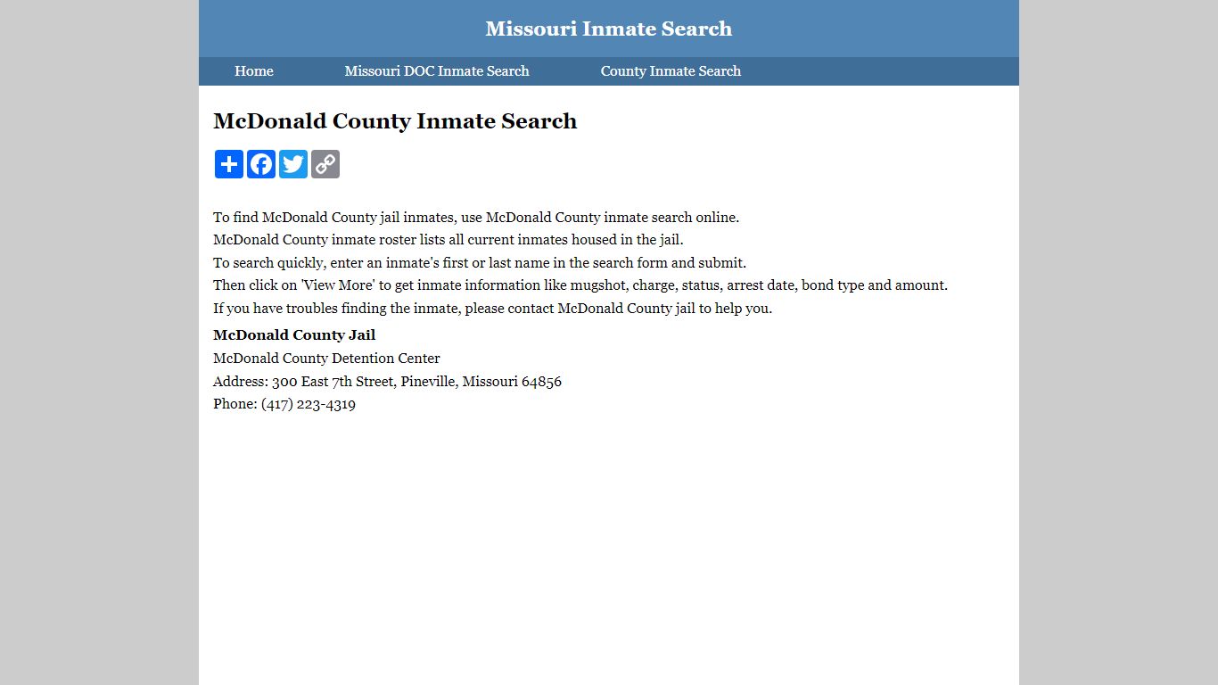 McDonald County Inmate Search